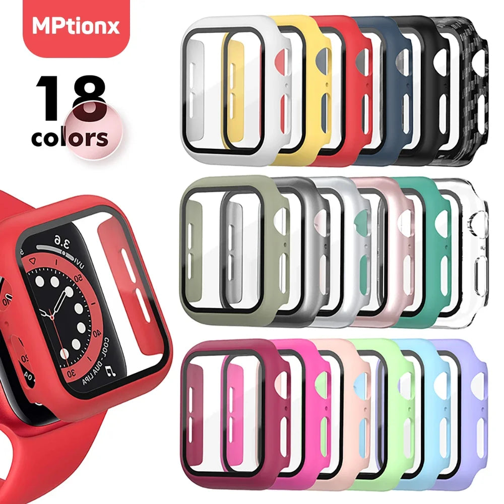 Glass+Matte Watch Cover for Apple Watch Case 45mm 41mm 44mm 40mm 42mm 38mm Bumper+Screen Protector for Iwatch SE 9 8 7 6 5 4 3 2