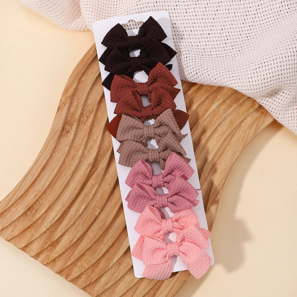 10Pcs/set Soft Cotton Bow Hairpin Girl Sweet Plaid Design Hairclip Solid Color Lovely Hairgripe Barrettes Kids Hair Accessories