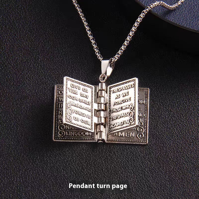 Stylish Pendant Flip-page Book Cross Necklace Fashion Jewelry