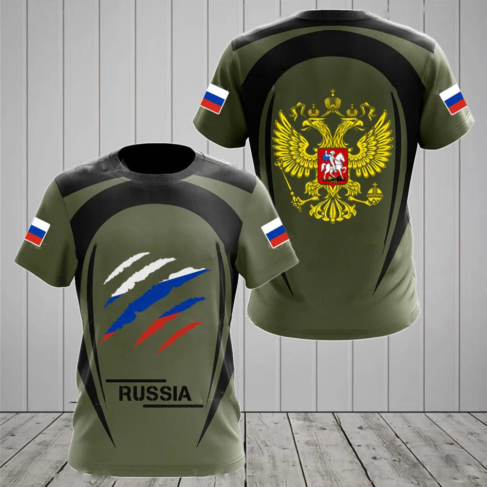 Russia Men's T-shirts Casual Loose Round Neck Russian Flag Short Sleeved Tops Tees Men's Clothing Oversized T shirts Streetwear