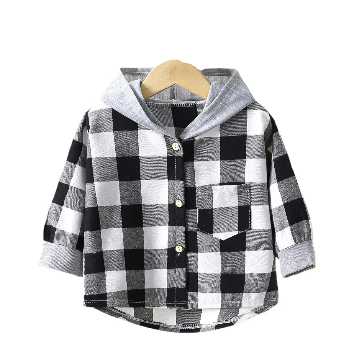 Children's Hooded Shirts Kids Clothes Baby Boys Plaid Shirts Coat for Spring Autumn Girls Long-Sleeve Jacket Bottoming Clothing