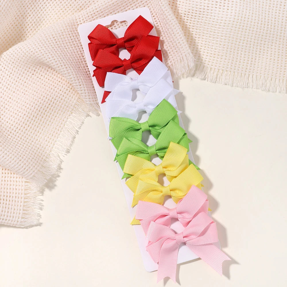 10Pcs/set Soft Cotton Bow Hairpin Girl Sweet Plaid Design Hairclip Solid Color Lovely Hairgripe Barrettes Kids Hair Accessories