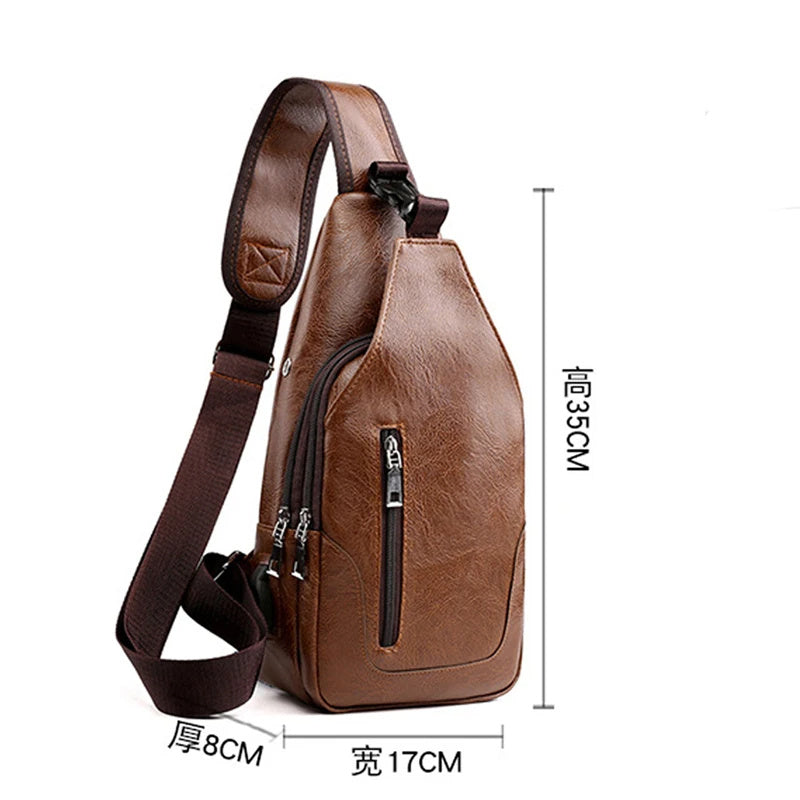 Luxury Brand Messenger Bag Leather Men Chest Bag Vintage Crossbody Shoulder Bag Men's Business Sling Bags Male Casual Chest Pack