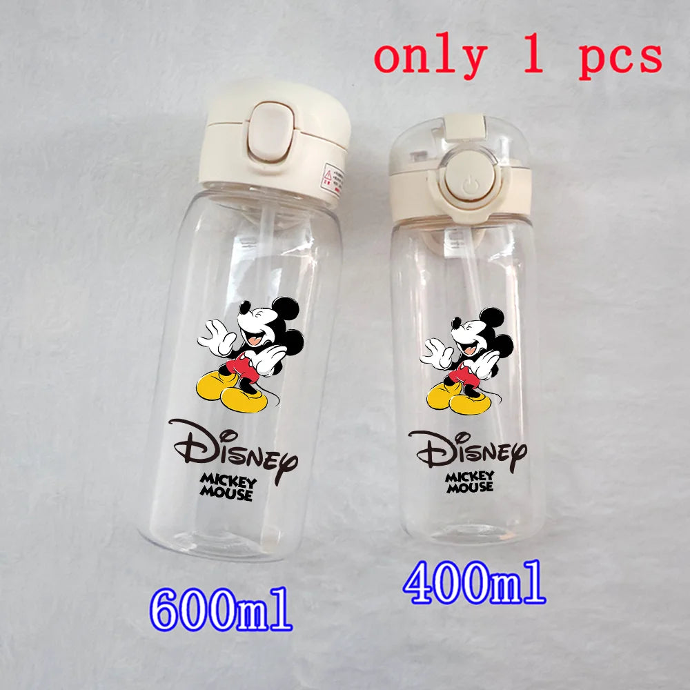 400-600ML Disney Mickey Mouse Straw Plastic Water Bottle Large Capacity Portable Transparent Kids Drinking Water Cup Donald Duck