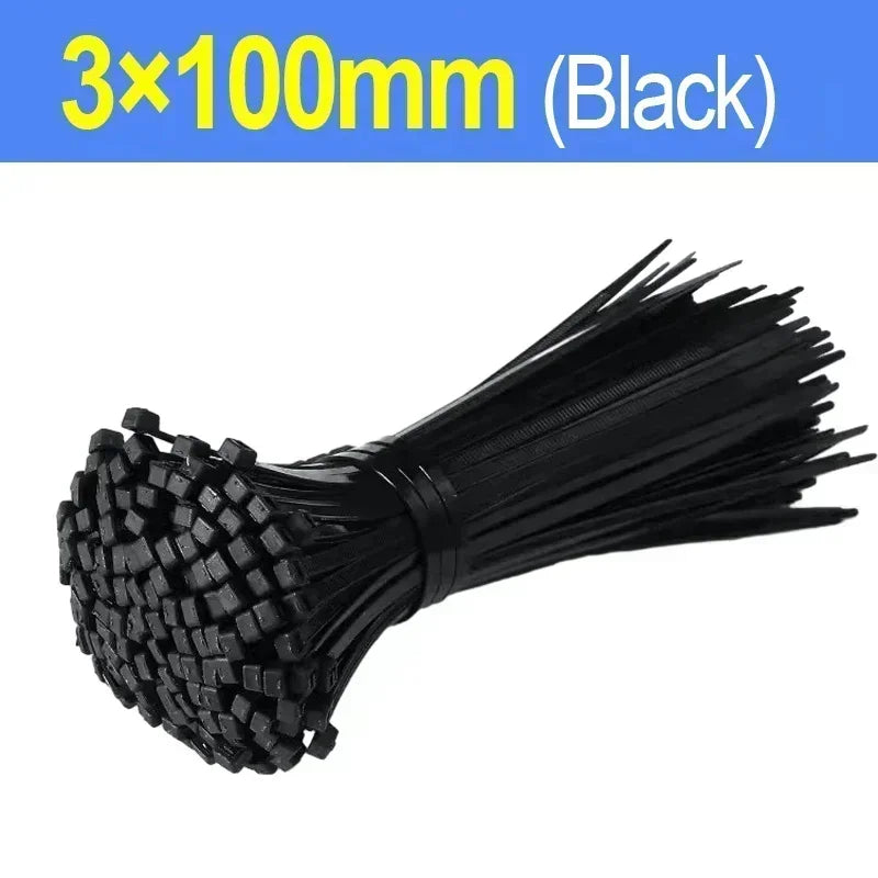 500/100Pcs Plastic Nylon Cable Ties Self-locking Cord Ties Straps Adjustable Cables Fastening Loop Home Office Wire Zip Ties