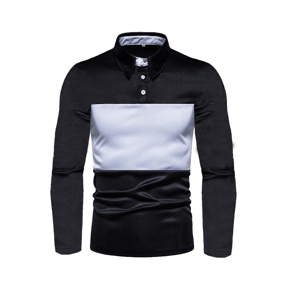 Casual Polo Shirt Lapel Spring Autumn Business Long Sleeve New T-shirts Color Block Tops