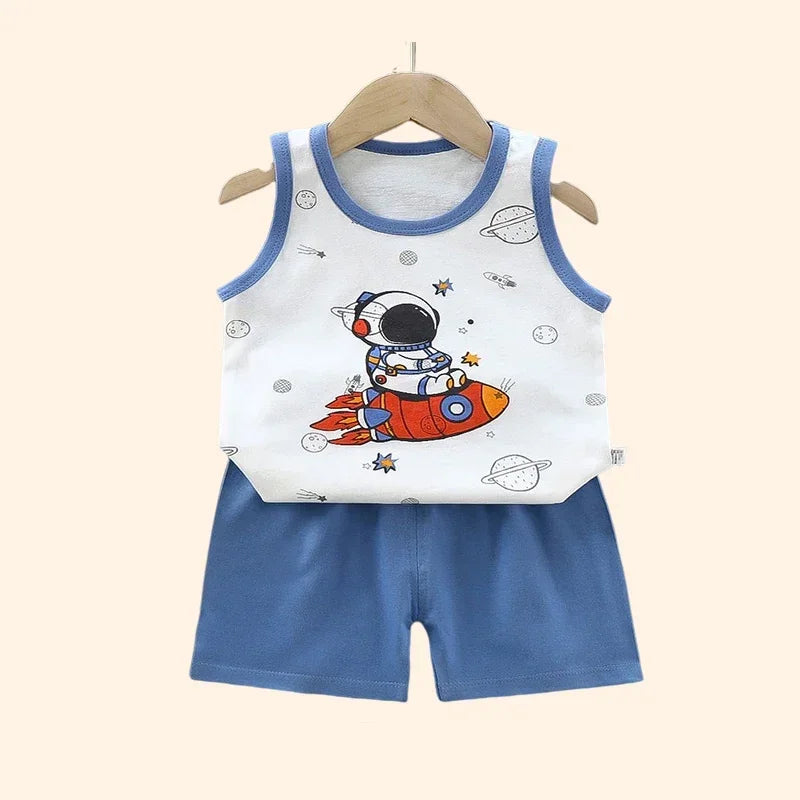 Children Sets Kids Clothes Boys Girls Vest Suit  Summer Children's Clothing baby Cotton T-Shirts Shorts Tank Top Sleeveless