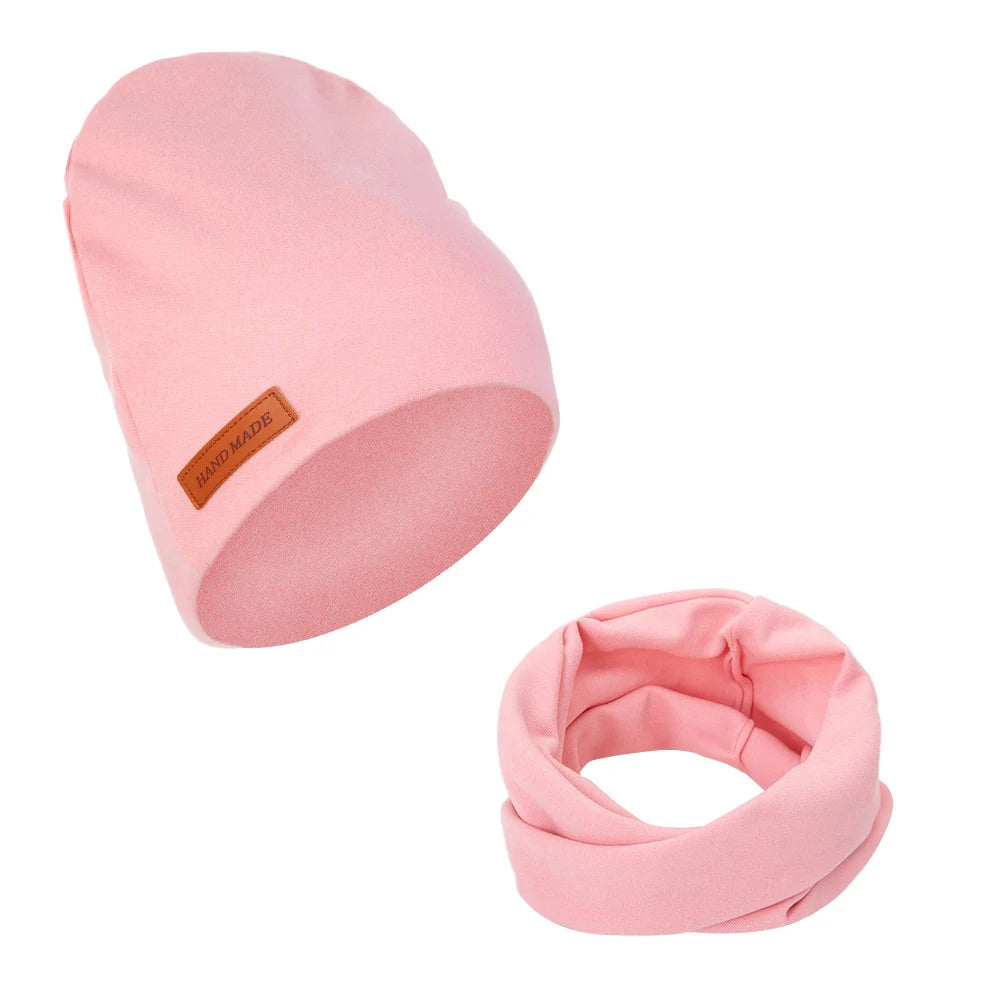 2Pcs/Lot Faux Cashmere Baby Turban Hats Scarf Set Newborn Kids Leather Stick Winter Double Layers Caps Bonnets Fashion Headwraps