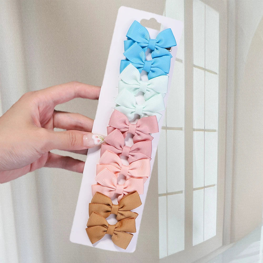 10Pcs/set Soft Cotton Bow Hairpin Girl Sweet Plaid Design Hairclip Solid Color Lovely Hairgripe Barrettes Kids Hair Accessories