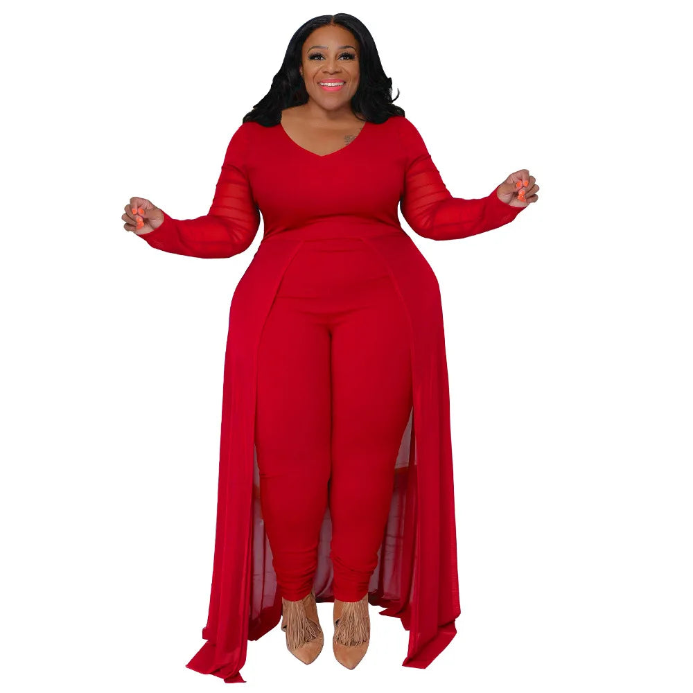 Plus Size Elegant Jumpsuit Female Solid 5xl Design Cloth Women One Piece Outfit Pencil Pant 2023 Autumn Fashion Casual Jumpsuit