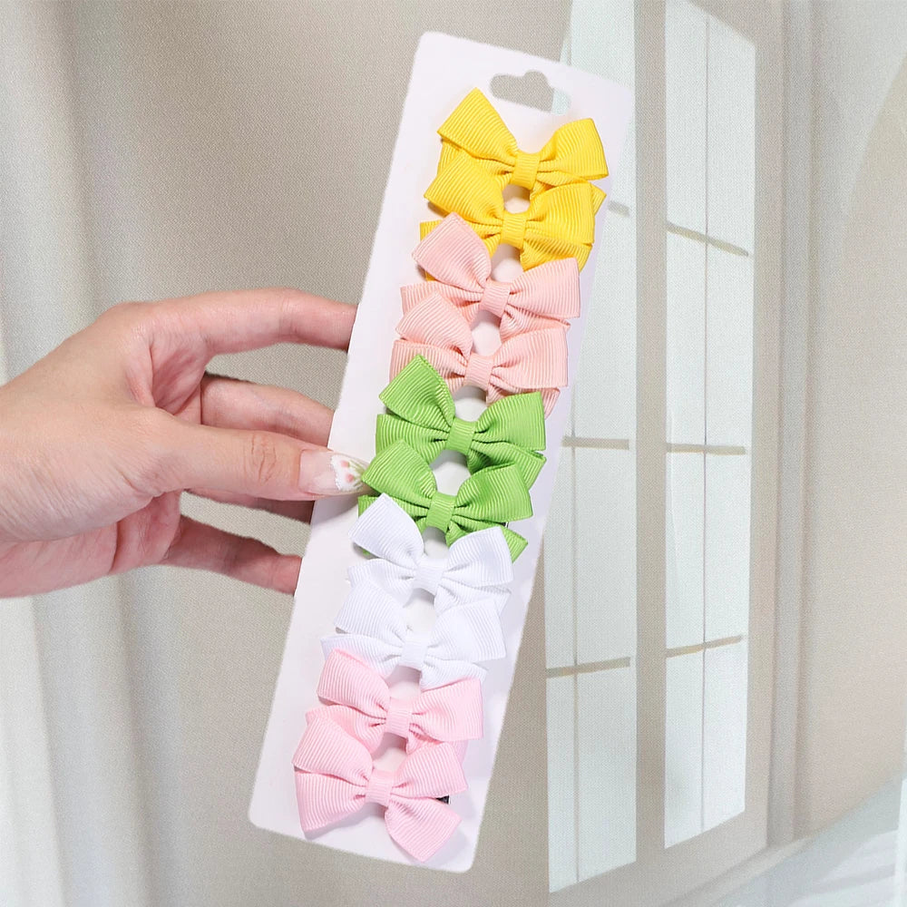 10Pcs/set Soft Cotton Bow Hairpin Girl Sweet Plaid Design Hairclip Solid Color Lovely Hairgripe Barrettes Kids Hair Accessories