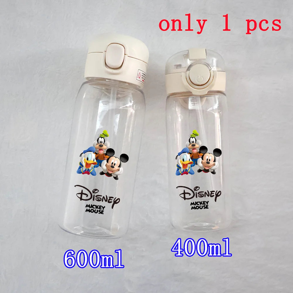 400-600ML Disney Mickey Mouse Straw Plastic Water Bottle Large Capacity Portable Transparent Kids Drinking Water Cup Donald Duck