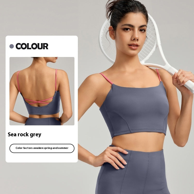 Contrast Color Yoga Beauty Back Spaghetti Strap Bra Underwear