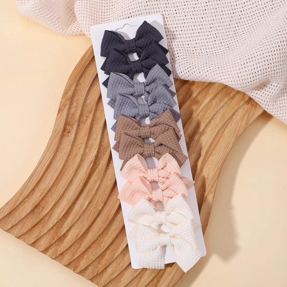 10Pcs/set Soft Cotton Bow Hairpin Girl Sweet Plaid Design Hairclip Solid Color Lovely Hairgripe Barrettes Kids Hair Accessories