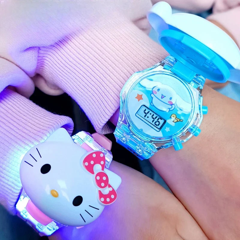 Kawaii Sanrio Kuromi Watch Cinnamoroll Hello Kitty Music Silicone Strap Children Wrist Watch My Melody Watch Kids Birthday Gifts