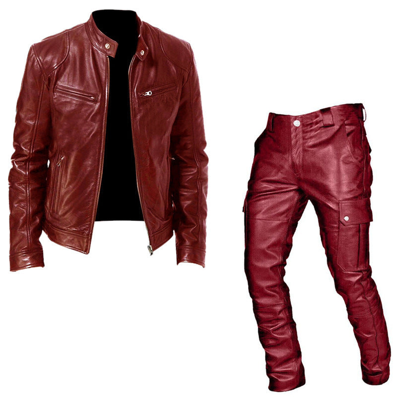 Leather Coat Leather Pants Two-piece PU Casual