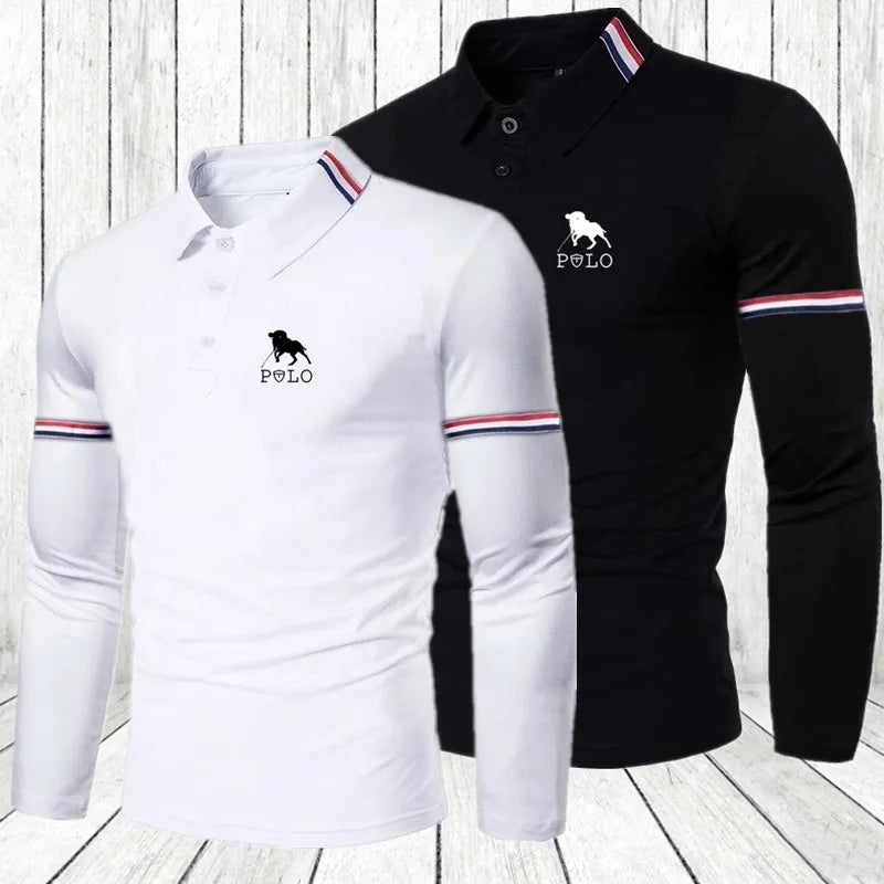 Brand new Men's printed long sleeved slim fit polo shirt, spring and autumn new style, lapel top, business casual T-shirt