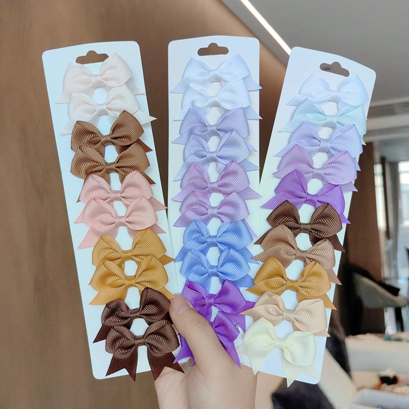 10Pcs/set Solid BB Hair Clips For Cute Girls Ribbon Bowknots Boutique Barrettes Hairpins Headwear Kids Hair Accessories Gifts