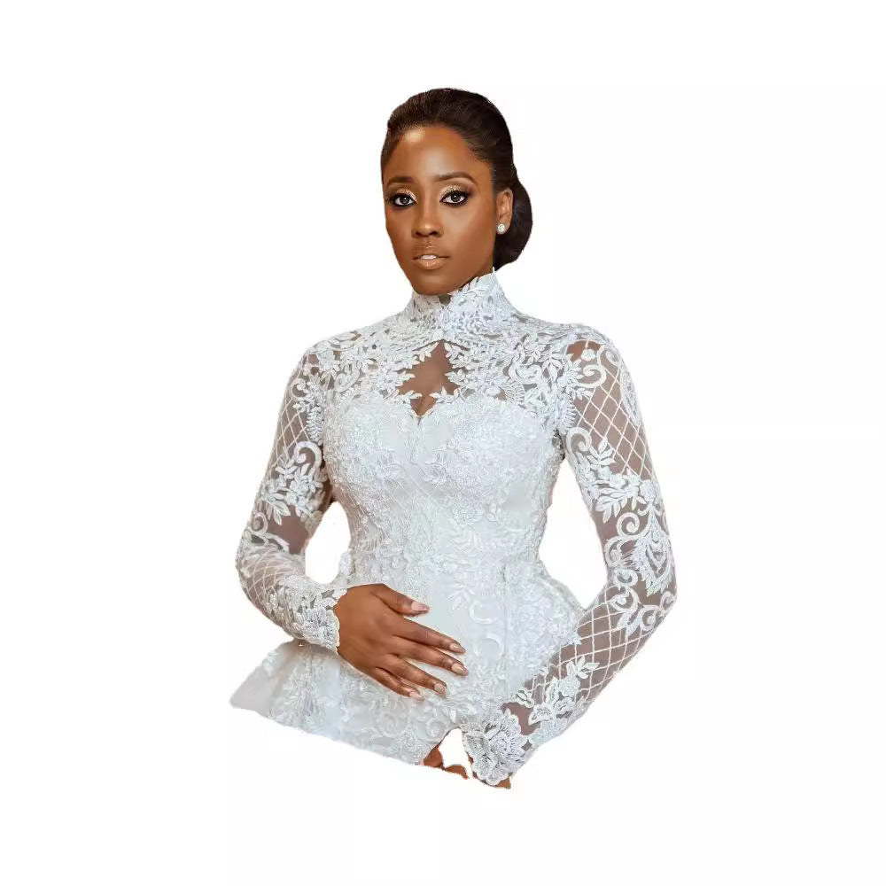 Bridal Lace Long Sleeve Stand Collar Wedding Dress