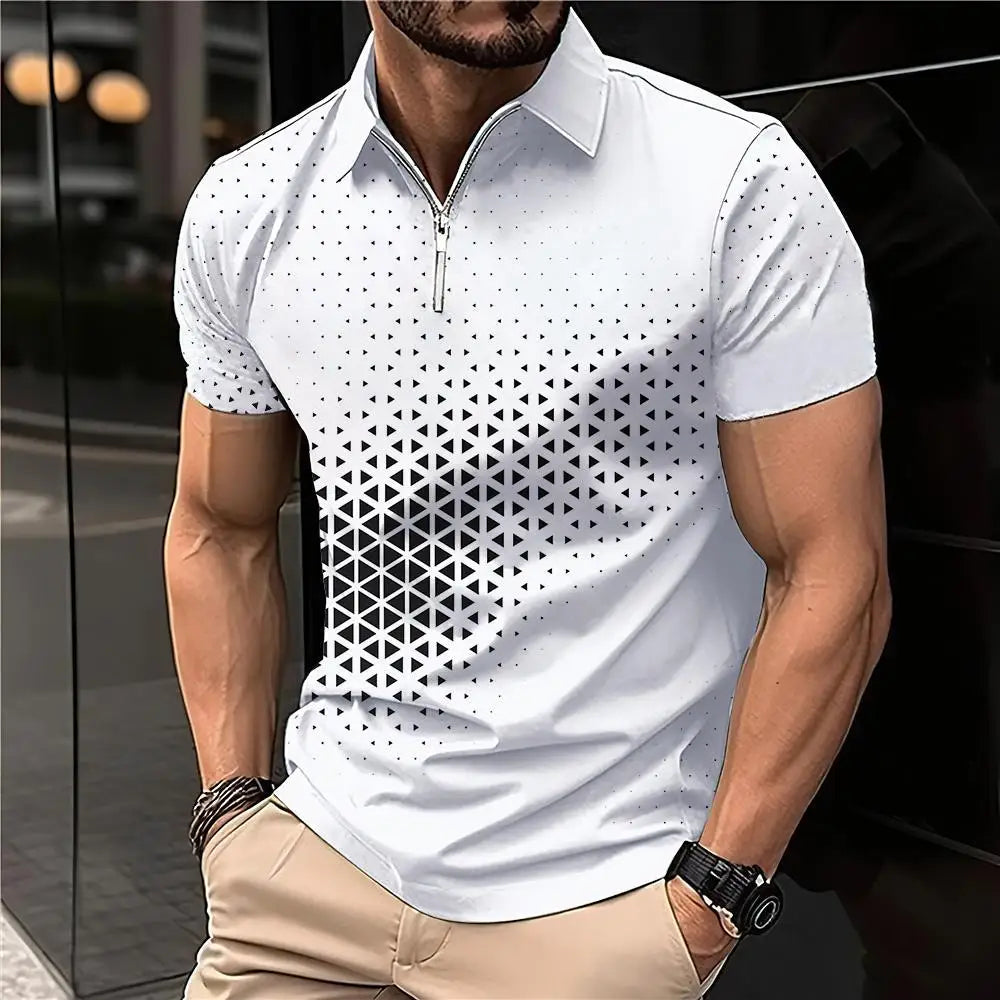 Summer T Shirts for Men 2024 Short Sleeve Men's Clothing Collar 3D Printing Plain Shirt Striped Polo Tees Fashion Pullover Tops