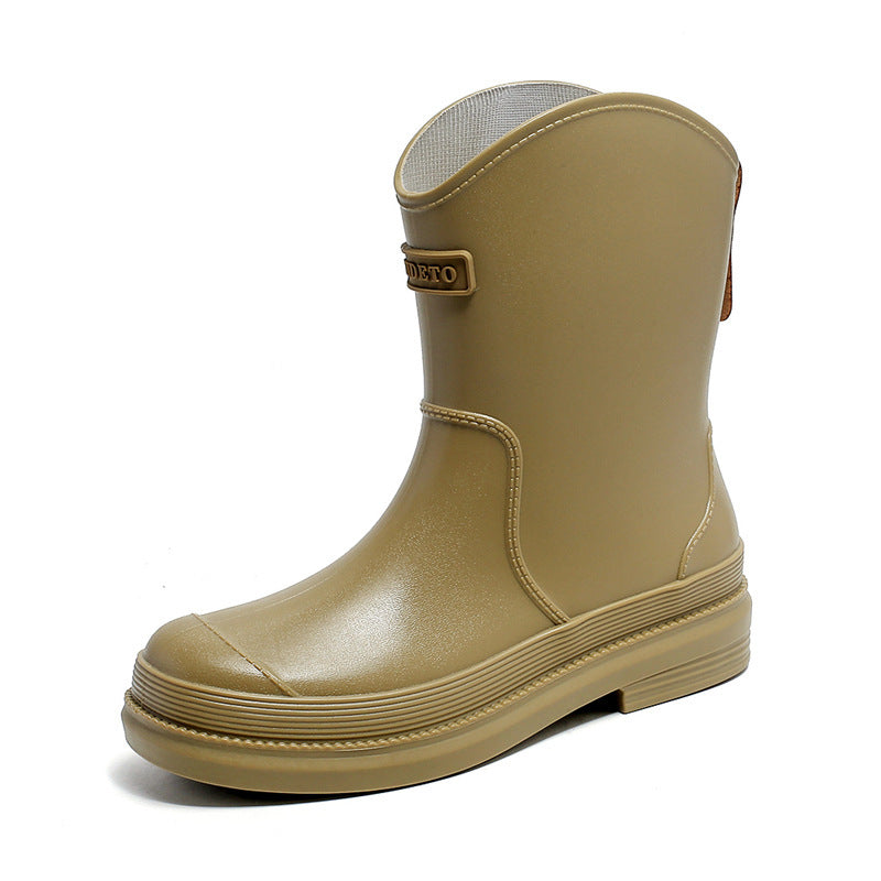 Fashionable All-match Women's Mid-calf Contrast Color Waterproof Shoes Rubber Boots