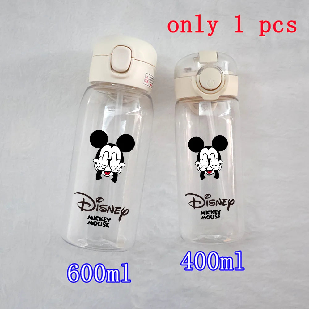 400-600ML Disney Mickey Mouse Straw Plastic Water Bottle Large Capacity Portable Transparent Kids Drinking Water Cup Donald Duck