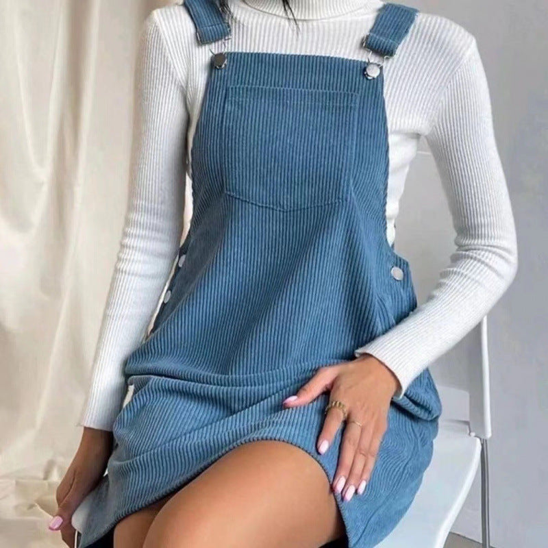 Spring Corduroy Loose Sleeveless Suspender Dress