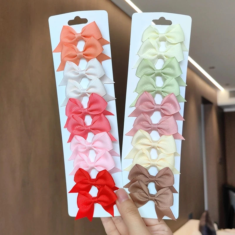 10Pcs/set Solid BB Hair Clips For Cute Girls Ribbon Bowknots Boutique Barrettes Hairpins Headwear Kids Hair Accessories Gifts