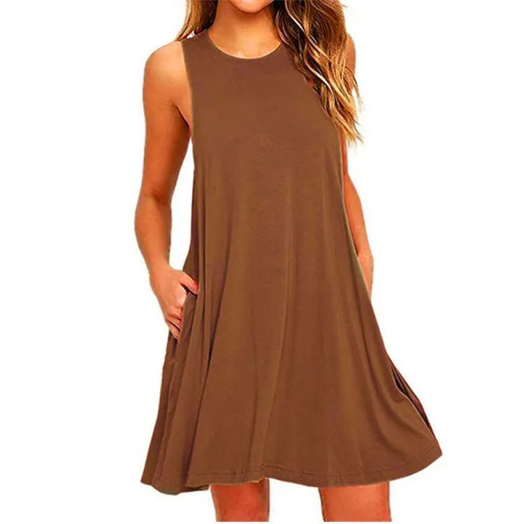 Women's Summer Casual Swing T-Shirt Dresses Beach Cover Up With Pockets Plus Size Loose T-shirt Dress