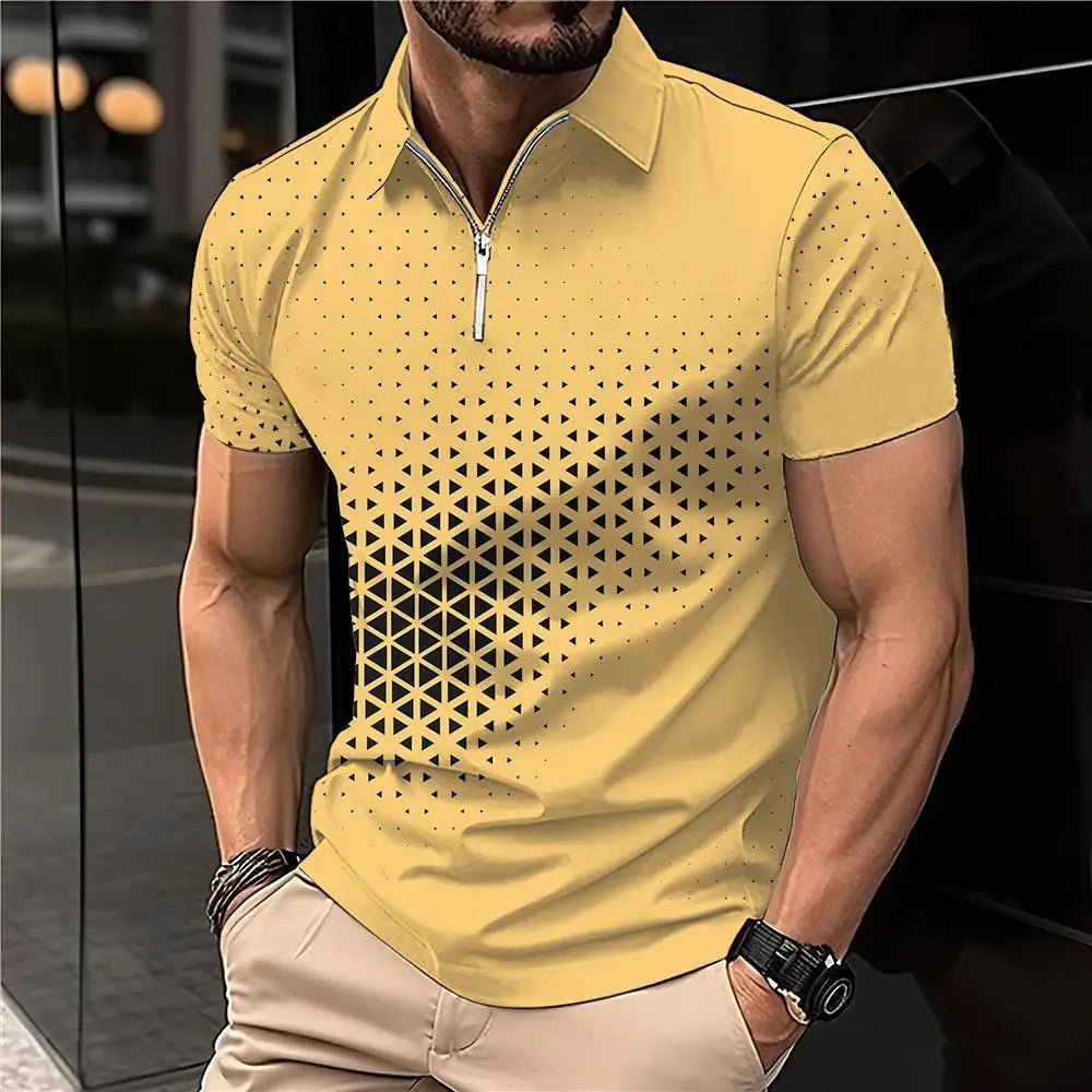 Summer T Shirts for Men 2024 Short Sleeve Men's Clothing Collar 3D Printing Plain Shirt Striped Polo Tees Fashion Pullover Tops