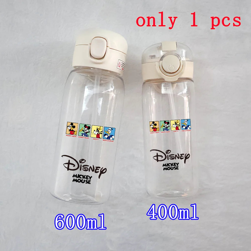 400-600ML Disney Mickey Mouse Straw Plastic Water Bottle Large Capacity Portable Transparent Kids Drinking Water Cup Donald Duck