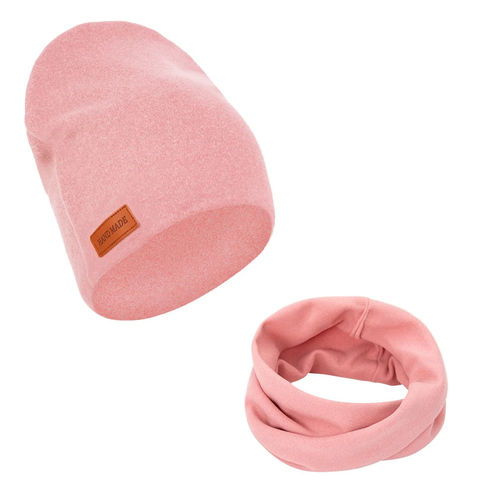 2Pcs/Lot Faux Cashmere Baby Turban Hats Scarf Set Newborn Kids Leather Stick Winter Double Layers Caps Bonnets Fashion Headwraps