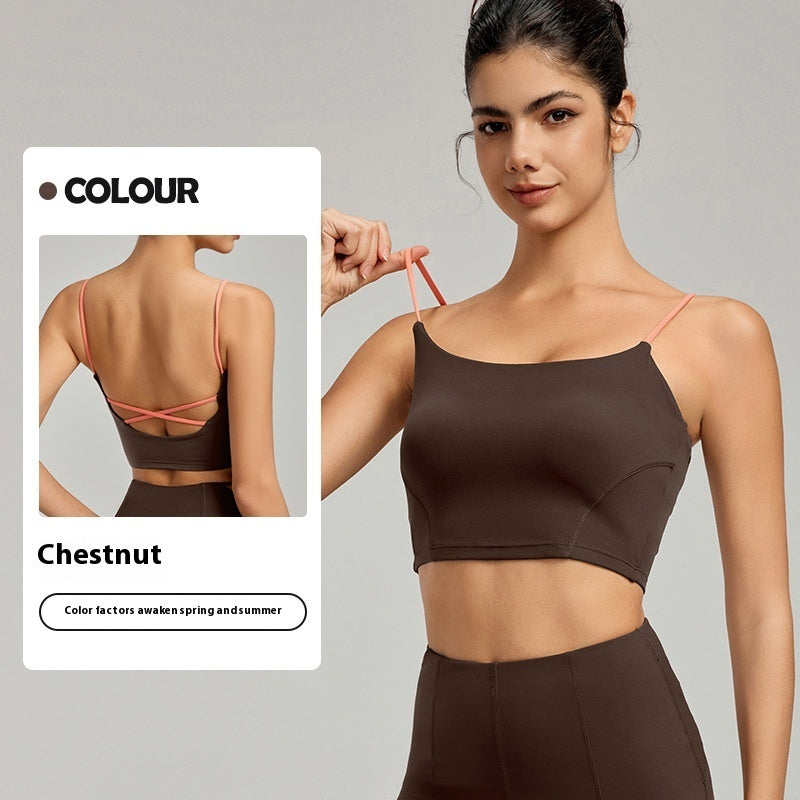 Contrast Color Yoga Beauty Back Spaghetti Strap Bra Underwear