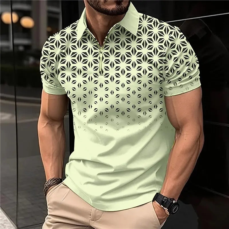 Summer T Shirts for Men 2024 Short Sleeve Men's Clothing Collar 3D Printing Plain Shirt Striped Polo Tees Fashion Pullover Tops