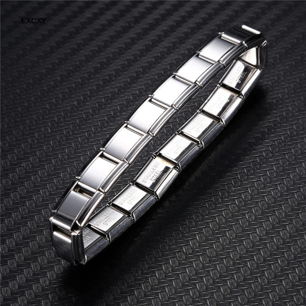 EXCXY New Women's Jewelry 9mm Width Itanlian Elastic Charm Bracelet Fashion Stainless Steel Bangle