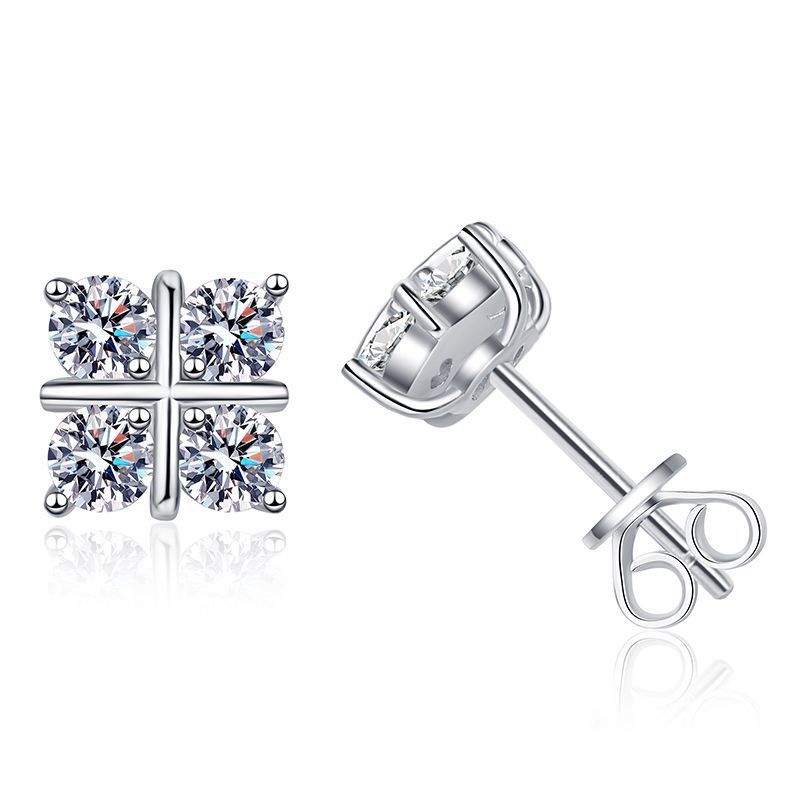 S925 Silver Stud Moissanite Classic Cross Platinum Plated Elegant And Simple Earrings