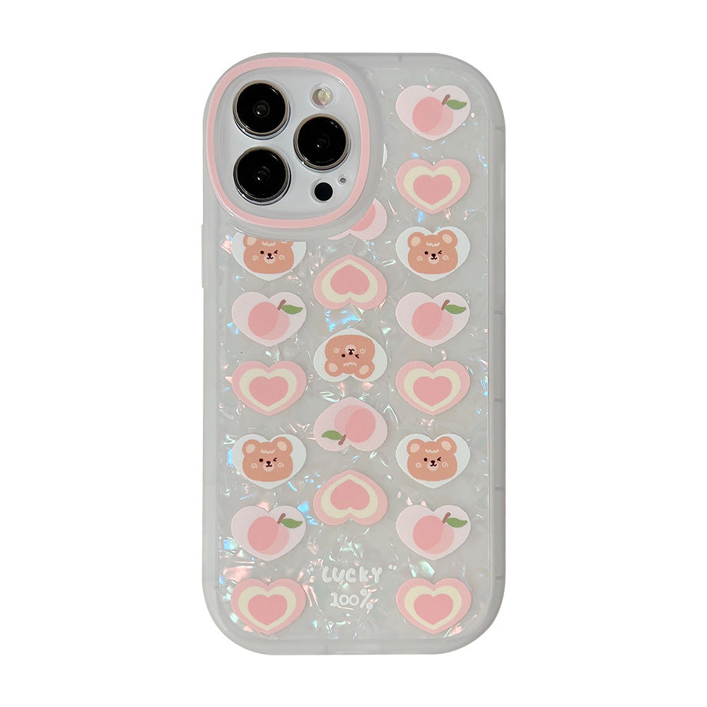 Peach Love Bear Pearl Chain Phone Case