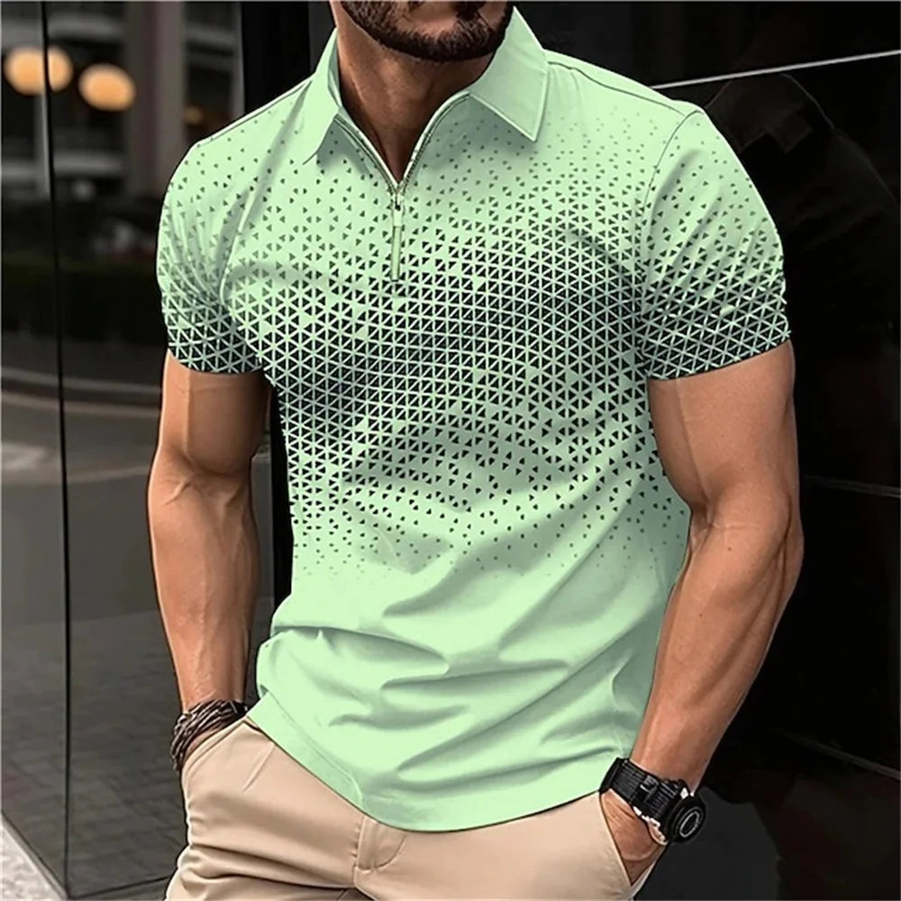 Summer T Shirts for Men 2024 Short Sleeve Men's Clothing Collar 3D Printing Plain Shirt Striped Polo Tees Fashion Pullover Tops