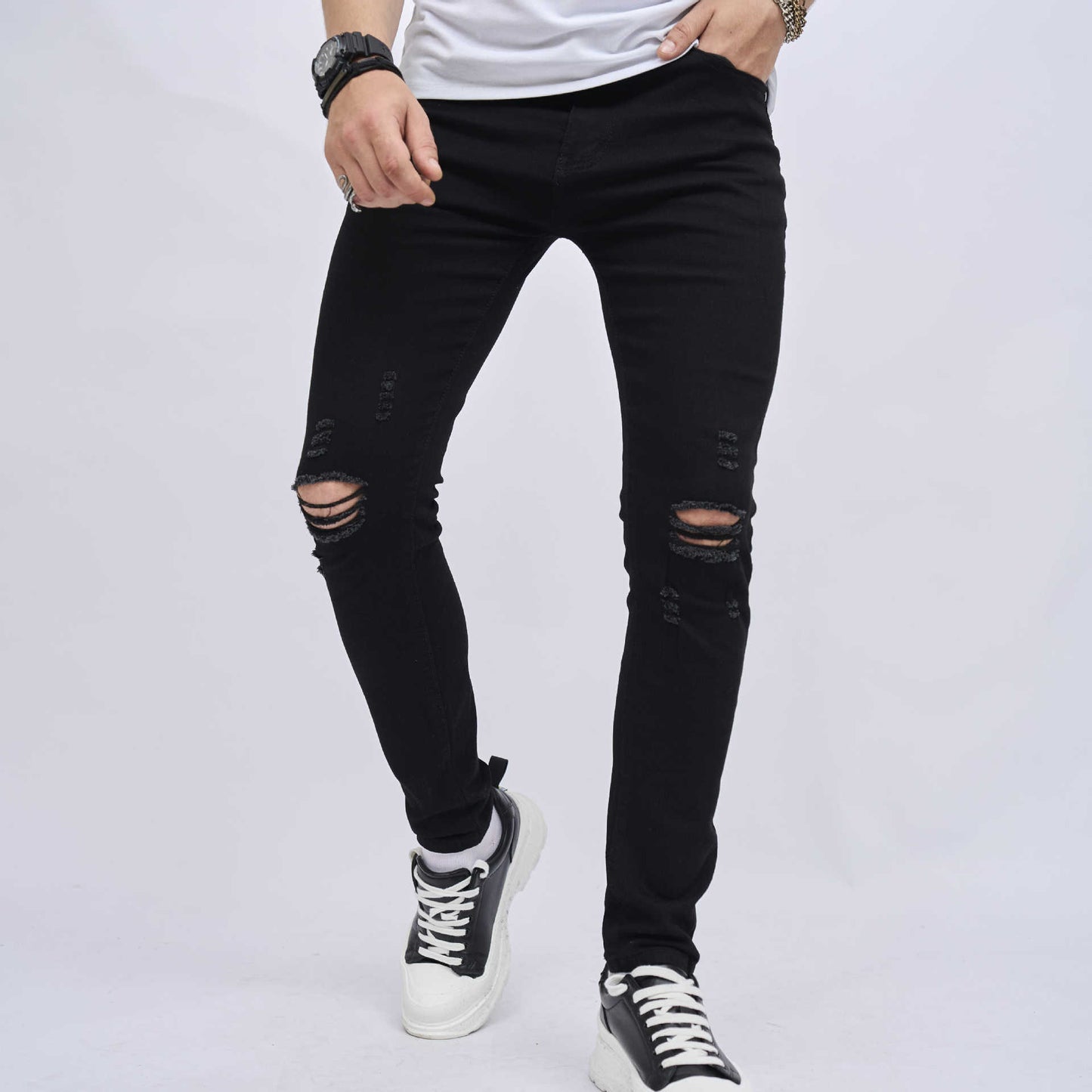 Men's Ripped Slim Fit Skinny Elastic Jeans