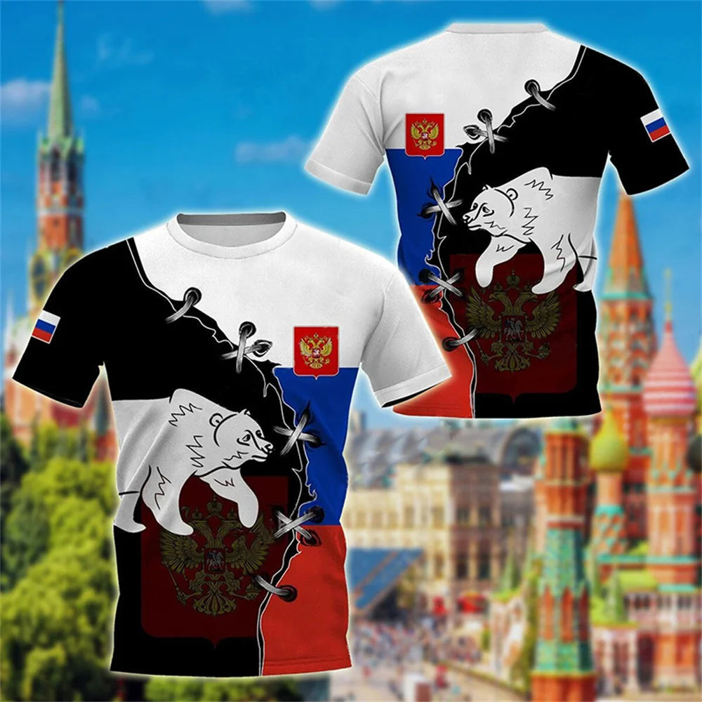 Russia Men's T-shirts Casual Loose Round Neck Russian Flag Short Sleeved Tops Tees Men's Clothing Oversized T shirts Streetwear